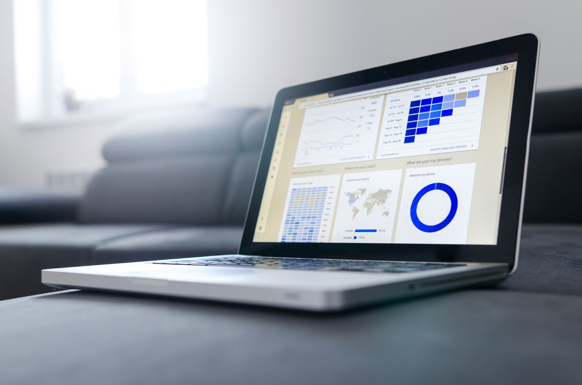 Marketing analytics dashboard on a laptop